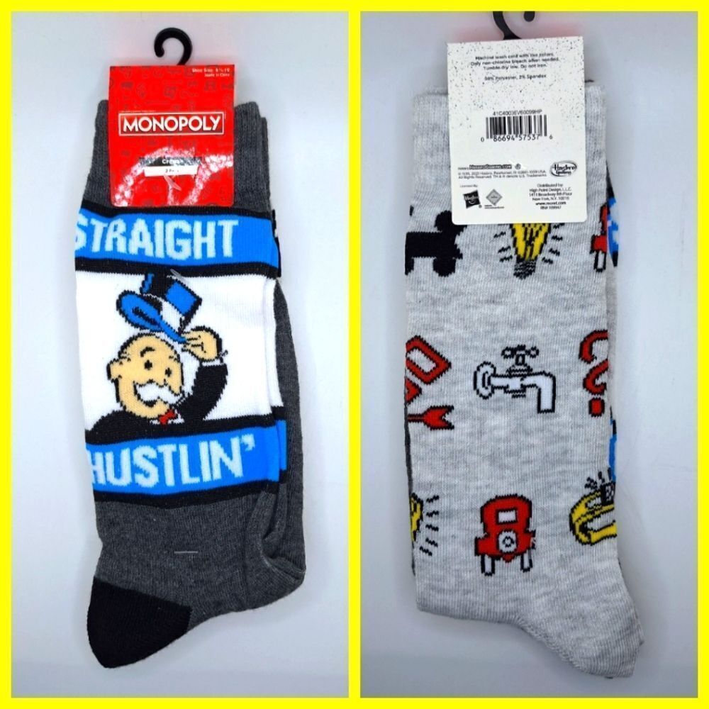 Straight Hustling Monopoly crew socks 2 pair bundle pack novelty graphic…